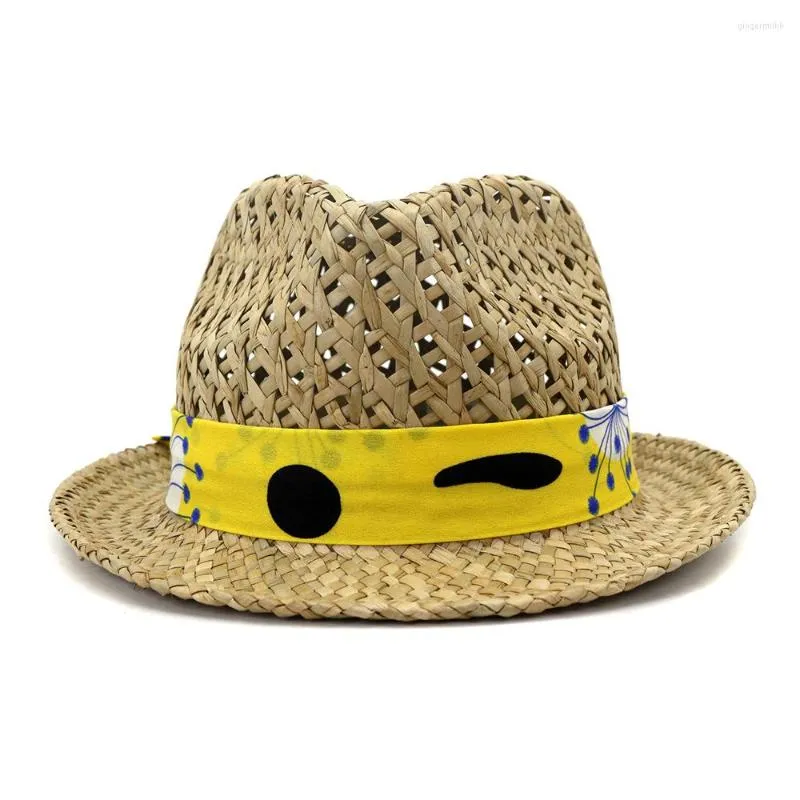 Breda brim hattar sommarhatt fedora kvinnor sol strand halm band andas andas jazz semester uv skydd utomhus mössa tillbehör för dam