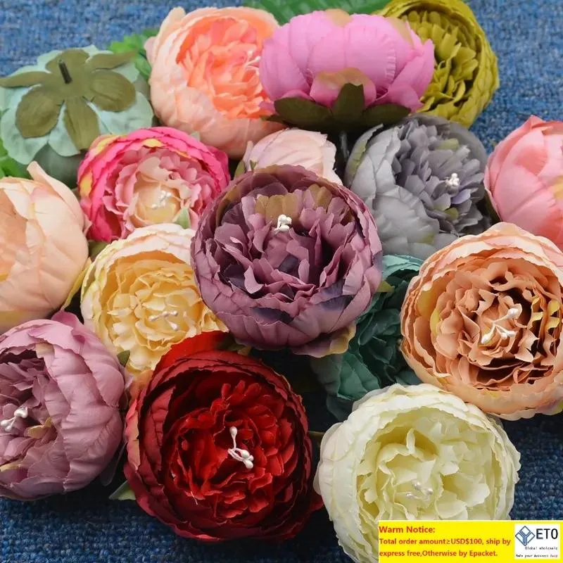 1 PCS Hoogte kwaliteit Europese zijden pioenhoofden vallen levendige nepblad kunstmatige bloemen voor trouwhuisfeest De
