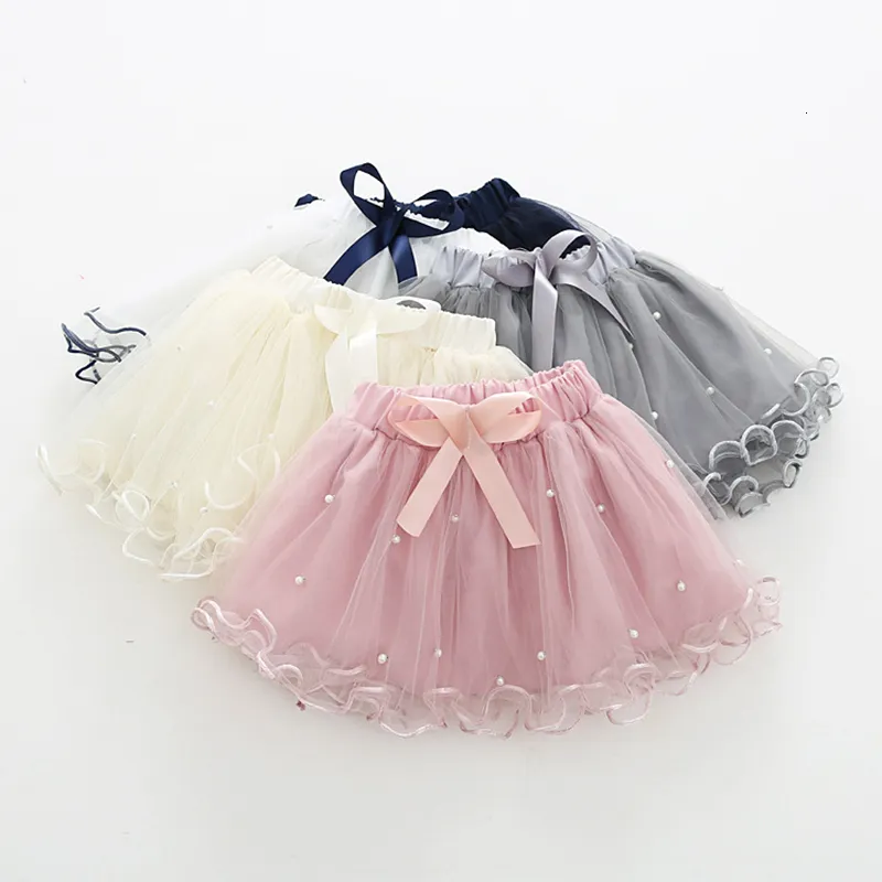 Skirts Baby Girls tutu Skirts Pearl Short Cake Toddler Girl Skirt Kids Bow Princess Wavy Pink Puffy Tulle Skirts Ballet Children 230505