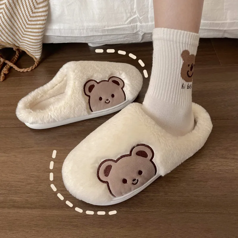 Pelliccia di pantofola animale carino composto per donne uomini moda kawaii soffice inverno calorosi pannelli amanti cartone animato orsacchiotto orsacchiotto s