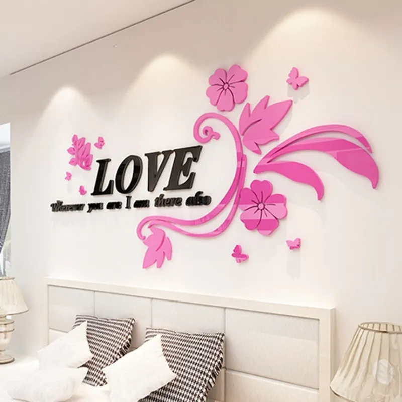 Wallpapers 3 Size Multi-Pieces Love Flower Pattern 3D Acrylic Decoration Wall Sticker DIY Wall Poster Wedding Home Decor Bedroom Wallstick 230505