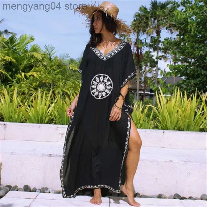 Damskie stroje kąpielowe Kobiety luźne kaftan strój kąpielowy w górę plaży długa swobodna sukienka kaftan vestidos de fiesta talla grande pareos t230505