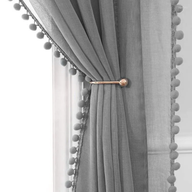 Tende a trasparente finestra tende con pom tassel voile asta tasca semi-sheer per vivere e camera da letto 1panello