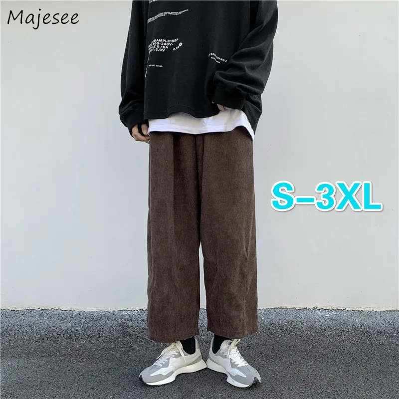 Herenbroeken mannen casual plus maat 3xl vaste corduroy rechte broek mannelijke losse ins chic elastische taille trendy Koreaanse stijl streetwear 230504