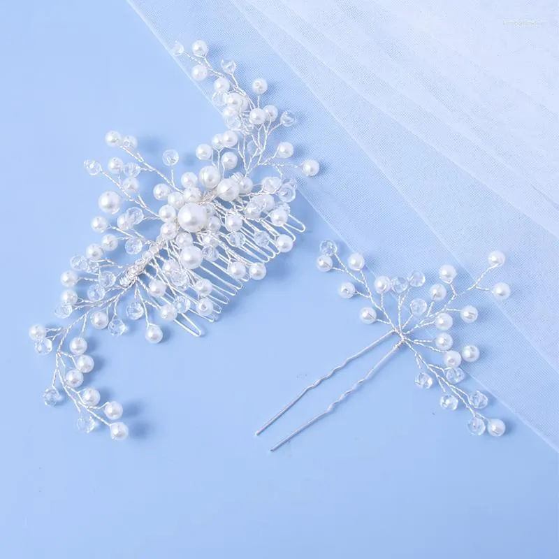 Hair Clips Bride's Ornament Crystal Women Brid Comb Pearl Wedding HeaddressHair Accessories For Bridal Flower Headpiece