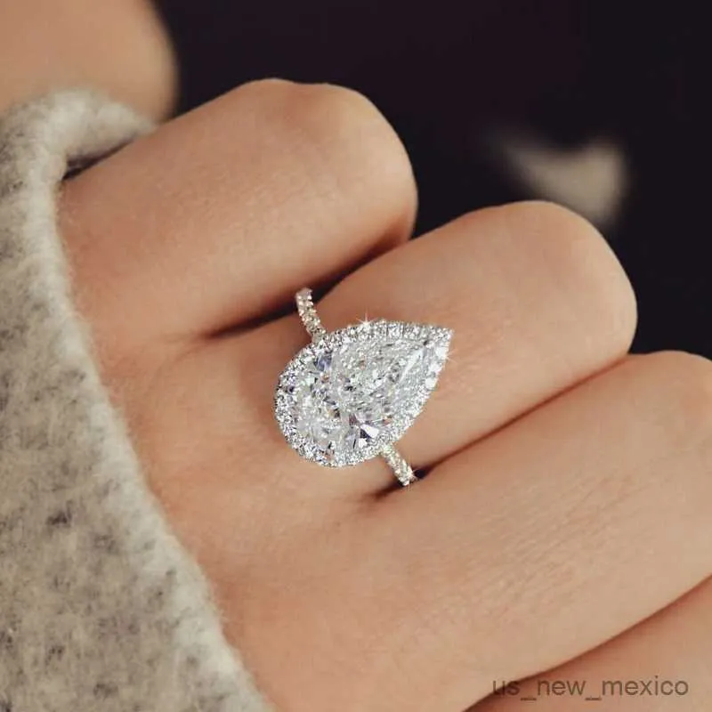 Bands anneaux Vintage Style Poire Forme de fiançailles Bague SIE Couleur Promise Tendances de bague de mariage Fancy Cubic Zirconia Jewelry Birthday Gift