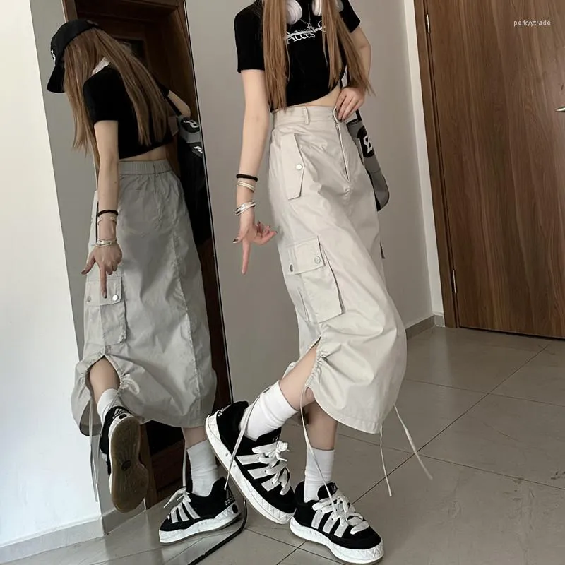Skirts Chic Topches Gonna da carico per donne Summer Streetwear High Waist Long Lady Casual Sold Color Color Solid