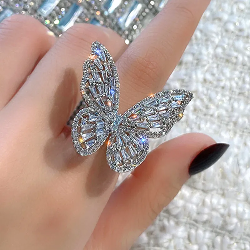 結婚指輪トレンディな輝く蝶調整可能な女性のための調整可能なオープニングリング