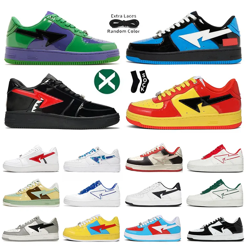 2023 BAPESTAS BAPED DESIGNER SHOESプラットフォームスニーカーバペスタSK8 STAパテントレザーグリーンJJJJOUND X男性用女性トレーナー向けブラックホワイトDHGATEプレートフォーム