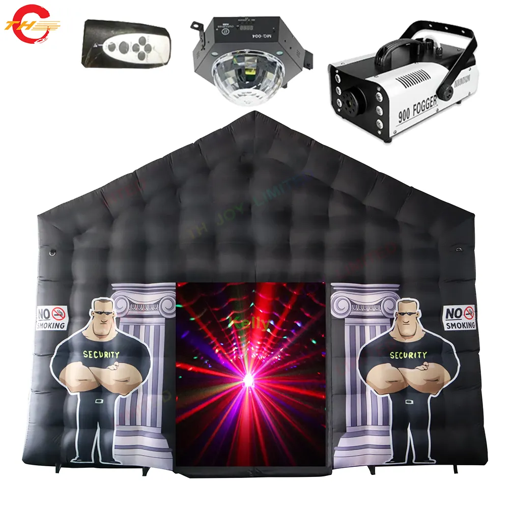 Tenda gonfiabile per feste a cubo con illuminazione da discoteca a LED nera commerciale portatile per attività all'aperto in vendita