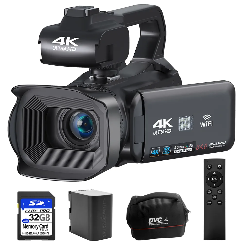 Kamera IP Kamera wideo 4K 64MP kamera dla YouTube na żywo ROTATE 4.0 "ekran dotykowy Komery Digital Vlog Recorder 18X WiFi AF kamera internetowa 230504