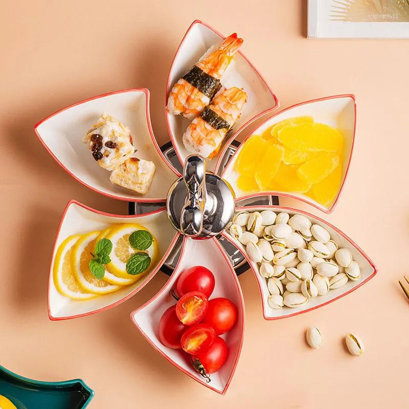 Tallrikar roterande godisfruktplatta stativ keramisk mellanmål kommersiella vardagsrum frön kreativa torkade bricka