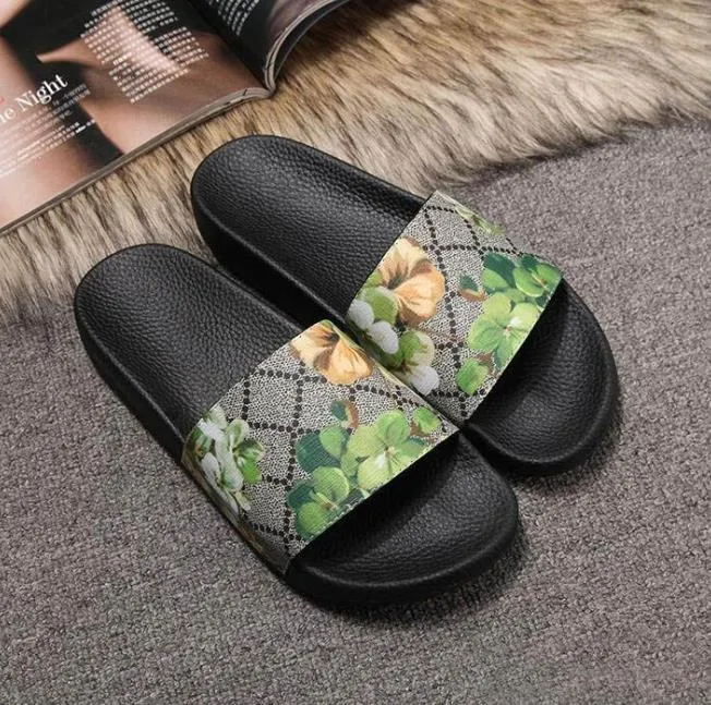 2023 Designer Rubber Slide Sandal Floral Brocade Men Slipper Gear Bottoms Flip Flops Women Striped Beach Causal Slipper With Box US35-45