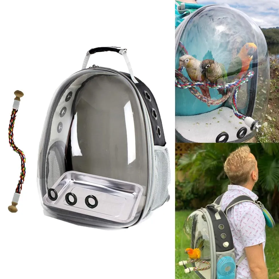 Рюкзак-переноска для домашних животных, клетка для птиц, маленькие домашние животные, дорожный рюкзак с подставкой для окуня, прозрачная космическая капсула для попугая, новейшая сумка