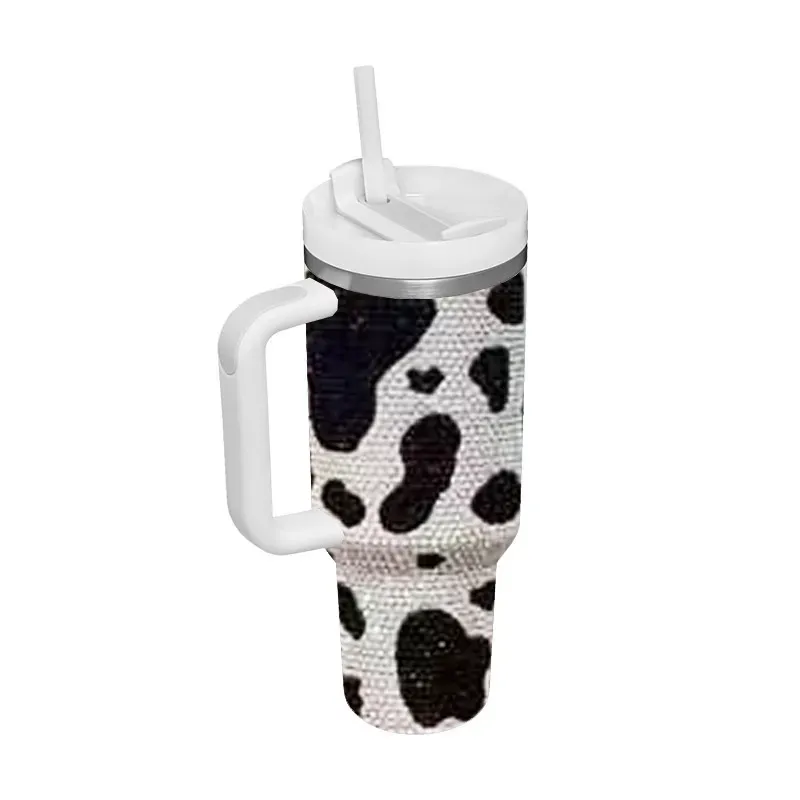 Colorful Diamond Cow Water Bottle Insulated Cup Bling Rhinestone Stainless Steel 40oz handle Tumbler with lid and straw bb0429