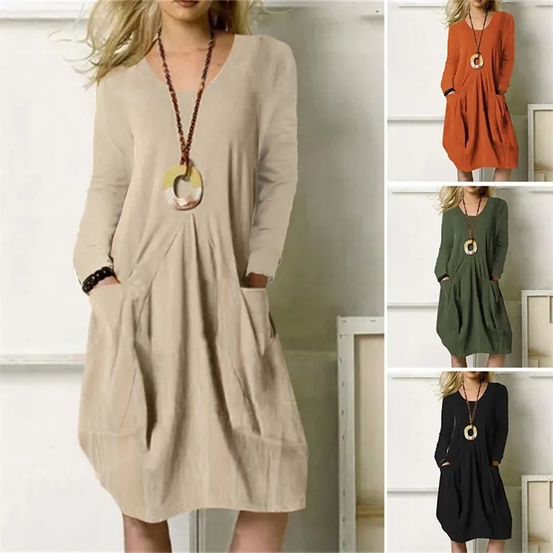 Casual jurken Nieuwe dames jurken katoen mode casual solide zomer jurk pocket jurken stijl vrouw jurk dame lange rokken 230505