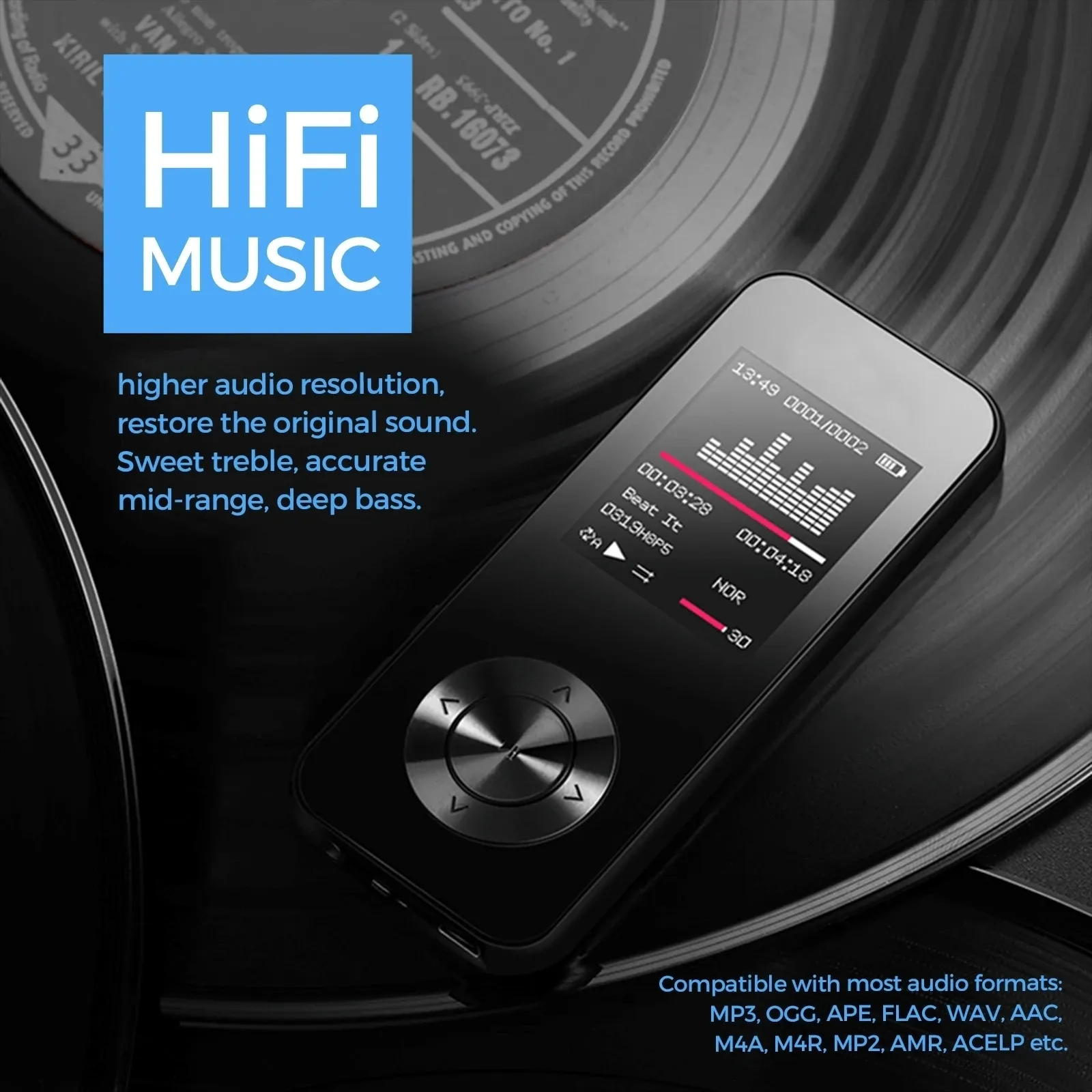 Lettore MP3, Mini Lettore Musicale MP3 Portatile con Schermo LCD da 1,8  Pollici Batteria da 200 MAh Riproduzione di 8 Ore max. 64 GB Supportato per