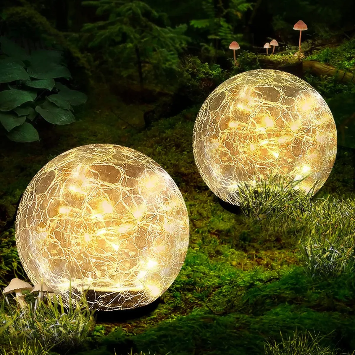 Zonne -verlichting Lawn Lamp Outdoor, 20 LED gebarsten Glass Globe Garden Lights, waterdichte gemalen lichten voor tuin, terras, loopbrug, pad, decoratieve lichten warm wit wit