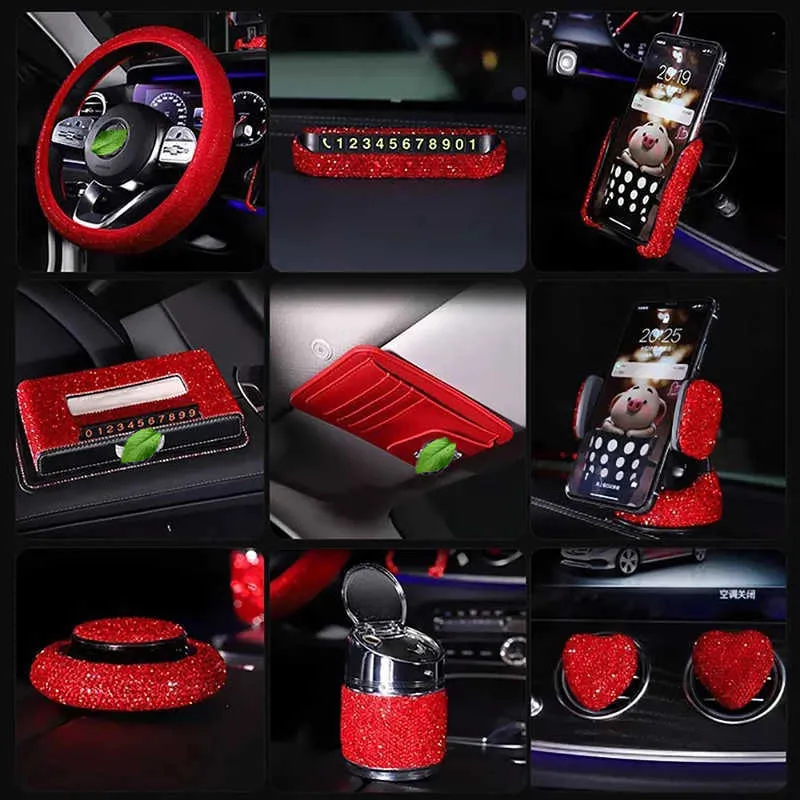 Nouveaux Accessoires De Voiture Rouge Scintillants Pour Femmes