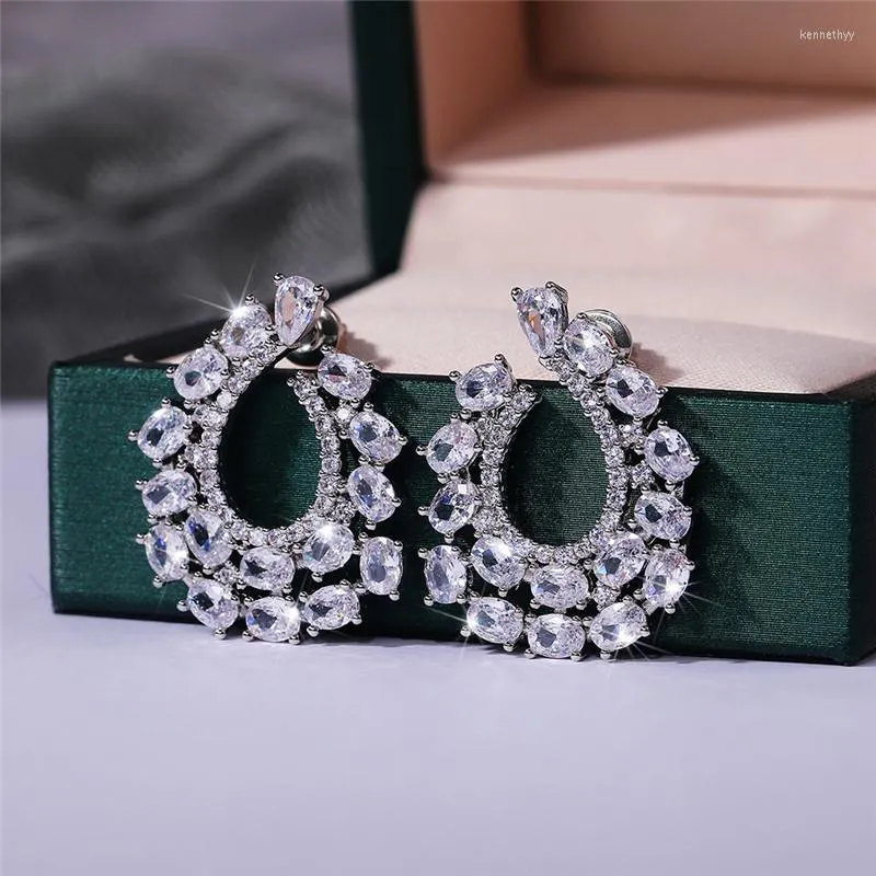 Orecchini a bottone Huitan Luxury Fashion Donna a forma di lacrima Pieno pavimentato Bling Cubic Zirconia Ly Wedding Engagement Jewelry