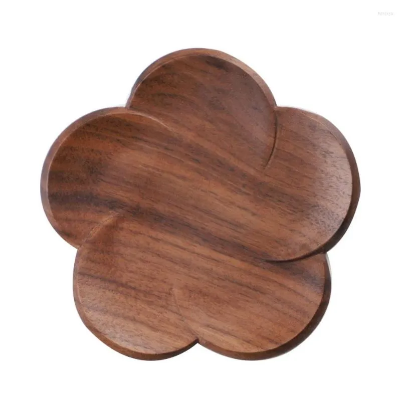 Tovagliette 1PC Solid Black Walnut Plum Petal Tea Cup Tappetino da cucina Tovaglietta in legno creativa