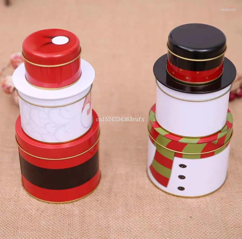 Christmas Cookie Tin Round Containers with Santa & Snowman, 3 Size, Santa,  Red 