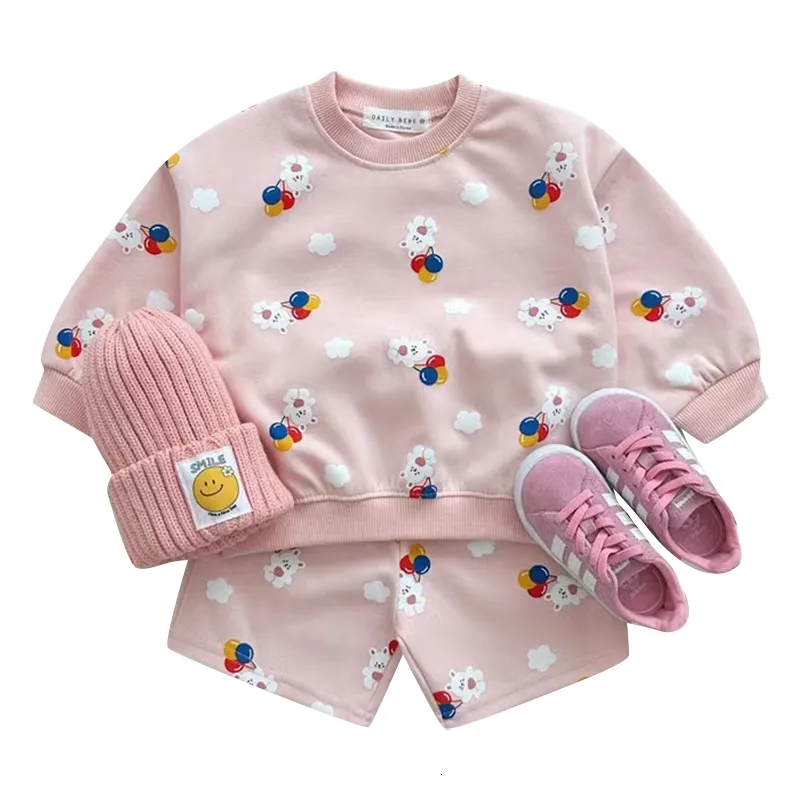 Ensembles de vêtements New Fashion Toddler Boys 'Baby Girls Set de vêtements Cartoon Girls Vêtements Sports pour enfants Bear Sweat Shorts Two Piece Set 230505