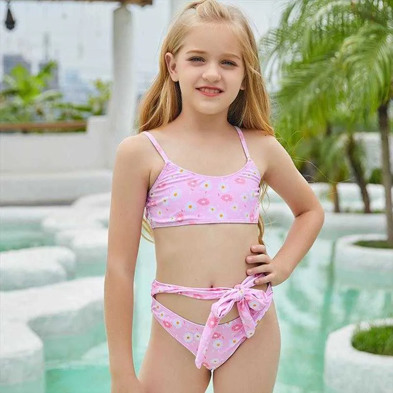 Wholesale Cute Printed Two Piece Swimsuit For Older Girls Durable