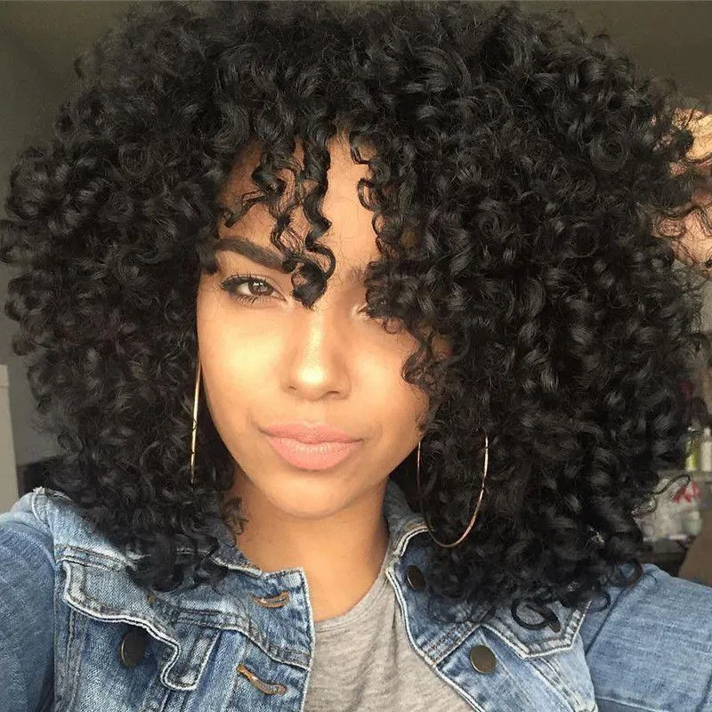Synthetic Kinky Curly Wig Black Afro Curly Hair Lace Middle Part