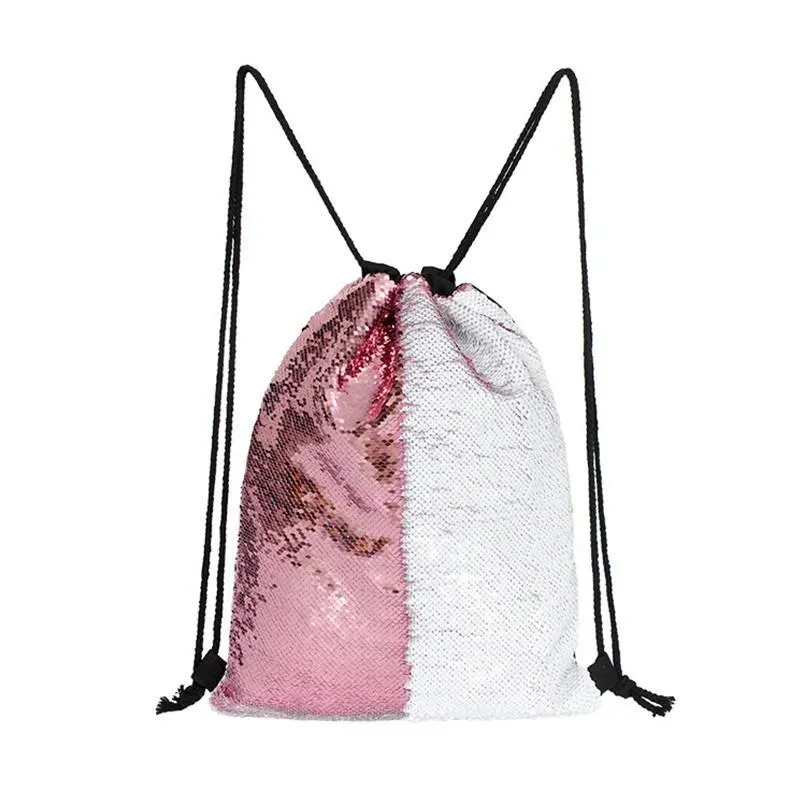 Sublimation Sequins Drawstring Bag Outdoor Glitter Pouch Bag for Travel Shiny Bracelet Backpack Stripper Bags Wholesale