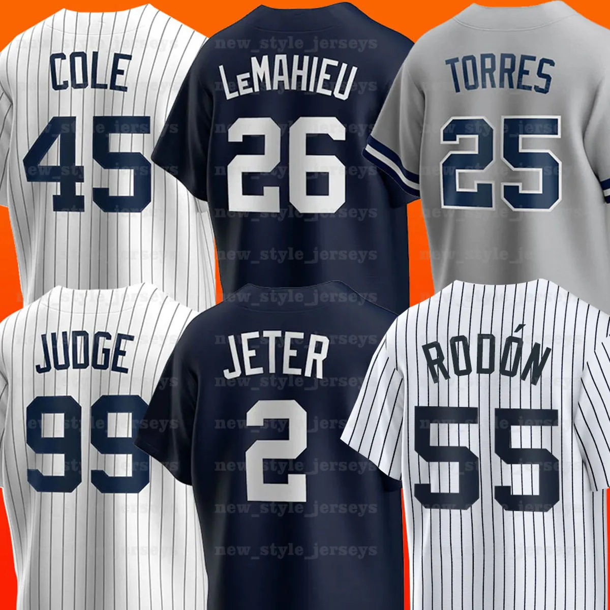 99 Aaron Judge Men Baseball Jerseys Derek Jeter Carlos Rodon Gerrit Cole Josh Donaldson LeMahieu Harrison Bader Giancarlo Stanton Anthony Rizzo Oswald Peraza