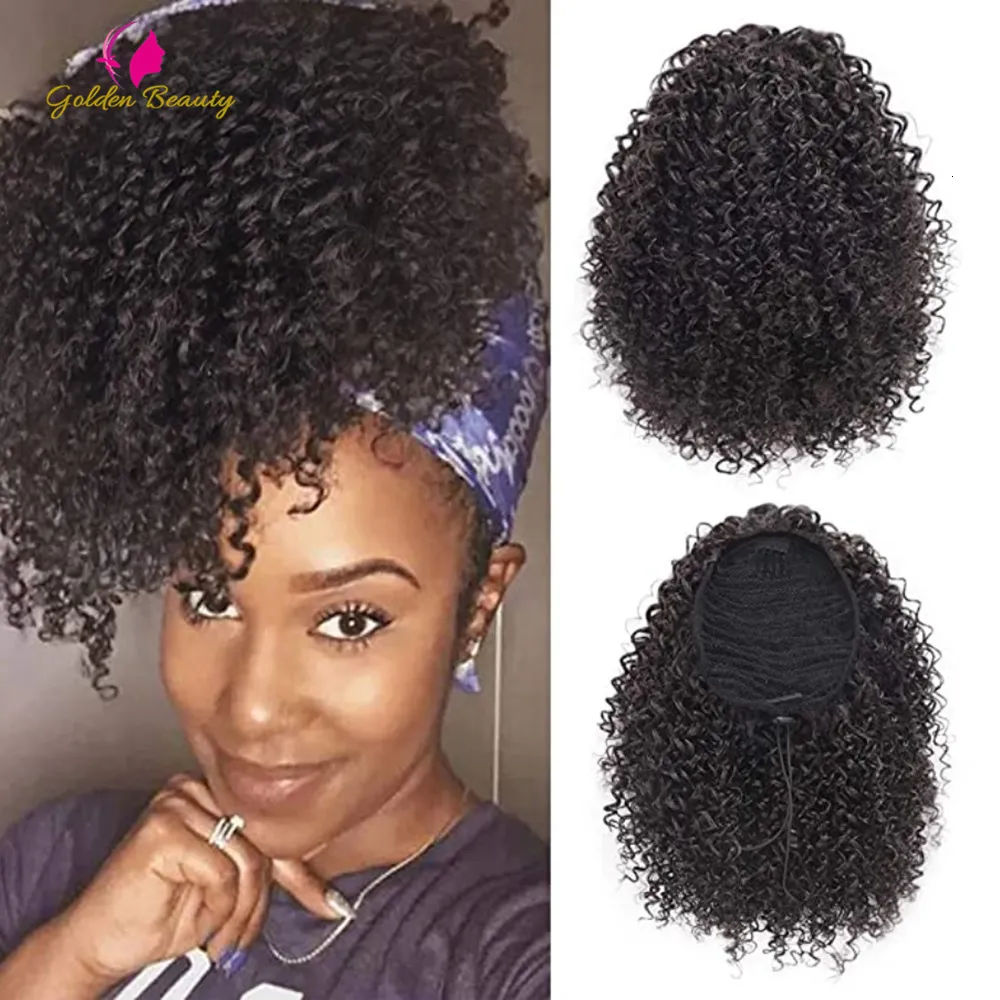 Chignons afro kinky lockigt hästsvans syntetiska dragkammare chignon bun frisie för kvinnor uppdateringsklipp i hår puff förlängning gyllene skönhet 230504