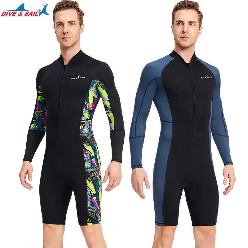 Men 1.5mm Wetsuit Shorty Front Zip Keep Warm Jumpsuit Shorts Long Sleeve Wet Suit For Surfing Water Sports Kayaking Snorkeling Scuba Diving M M