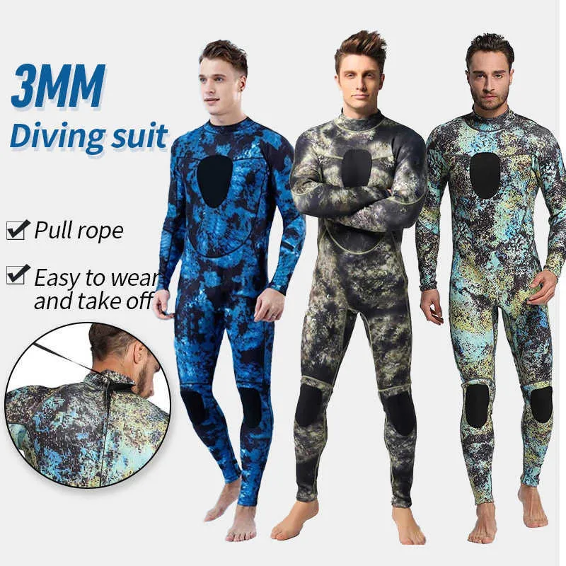 Kombinezony Drysuits męskie kamuflaż 3mm neoprenowy kombinezon do nurkowania zamek błyskawiczny z tyłu długie rękawy Plus rozmiar łowiectwo podwodne mężczyźni kombinezon do surfowania J230505