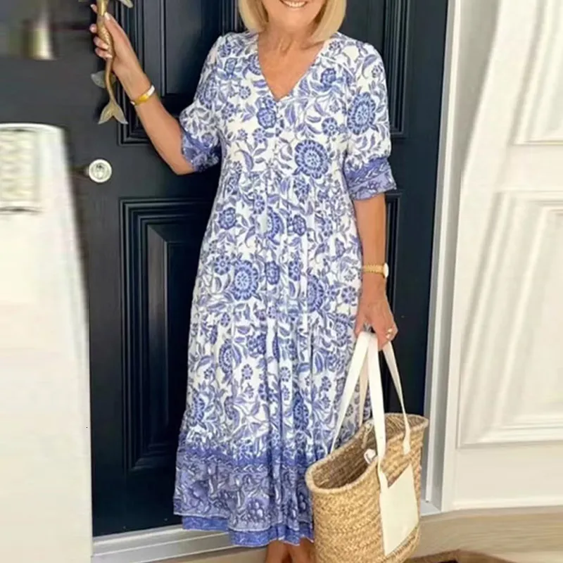 Elegant Patterm Print Ruffle Bohemian Party Dress - Women's Casual, Sexy, and Perfect for Summer Beach Fashion (230505)