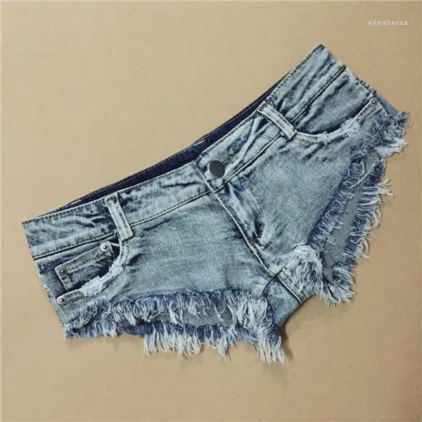 Jeans pour femmes # 1076 Sexy taille basse Shorts femmes plage Style coton mince court Denim femme été maigre dames filles gland