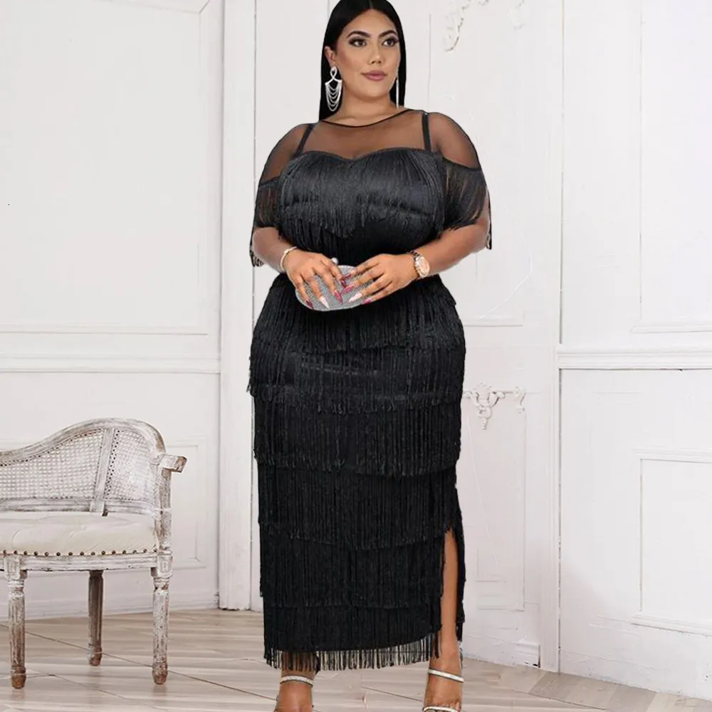 Plus size store tassel dress