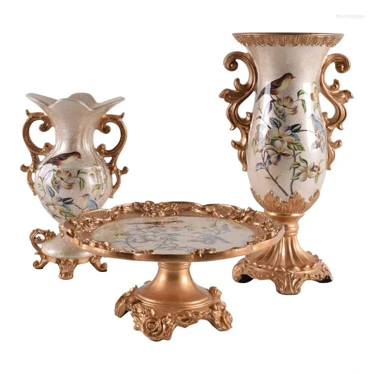 Vazen European Style Resin vaas Regeling Fruit Tray Set Luxury El Private Club Home Decoratie Landschap Ornamenten