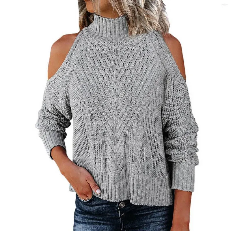 Camisolas femininas suéter feminino Sweater sexy moda outono pulôver de inverno de manga comprida tricô de tricô casual pescoço de fibra de acrílica ombro frio ombro