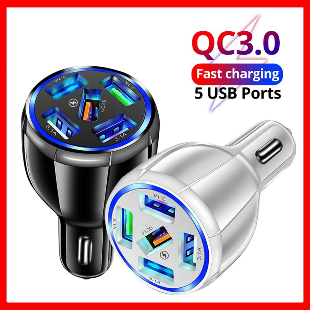 Chargeur de téléphone de voiture universel 5 Ports chargeur USB adaptateur de Charge rapide pour Samsung S9 S10 chargeur de téléphone portable en voiture chargeur de voiture chargeur de voiture Charge rapide