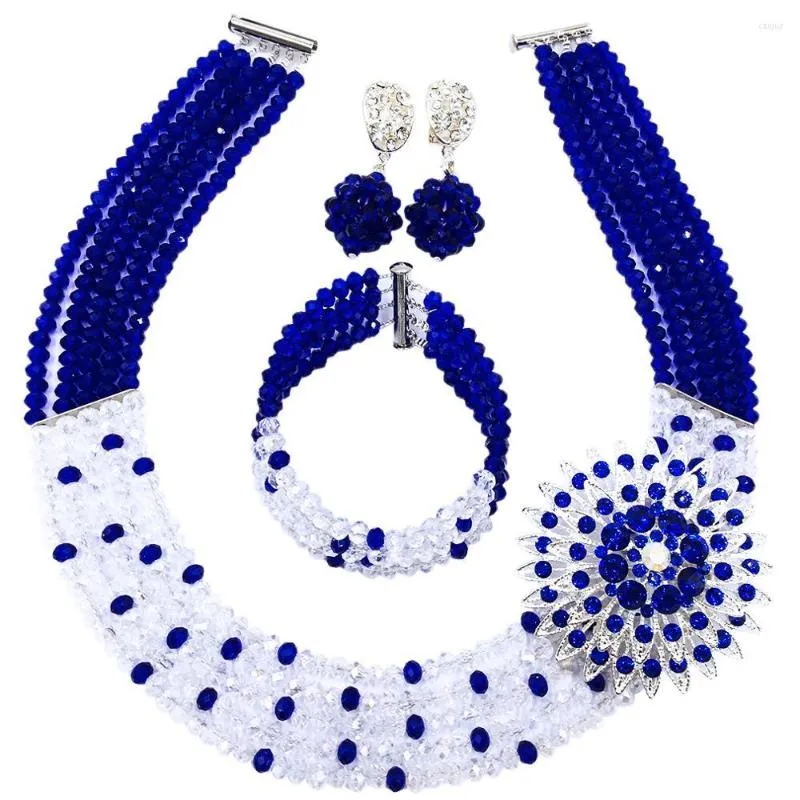 Collar Pendientes Conjunto Hermoso Azul Real Y Claro Ab Africano Nigeriano Boda Bisutería