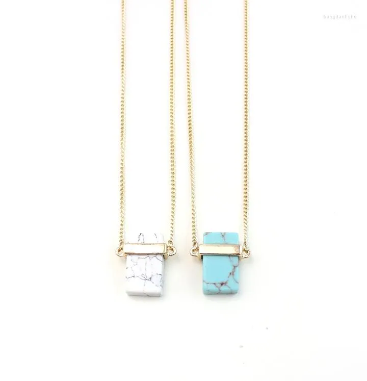 Kedjor Fashion Square Blue and White Stone Stuck Style Long Necklace Pendants for Women