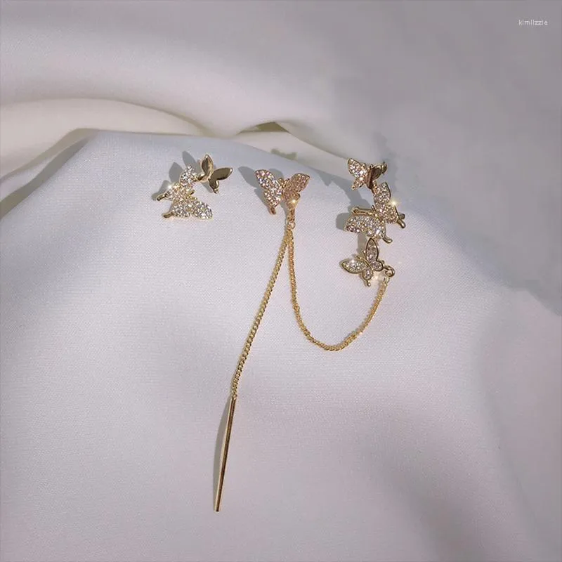 Boucles d'oreilles printemps papillon tempérament coréen personnalité oreille os Clip ligne femme une pièce Simple asymétrique gland