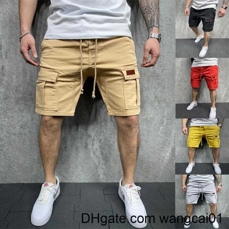 wangcai01 Pantaloncini da uomo Pantaloncini casual da uomo 2023 Pantaloncini cargo estivi da uomo Cuciture multitasche larghe con coulisse in vita canna dritta