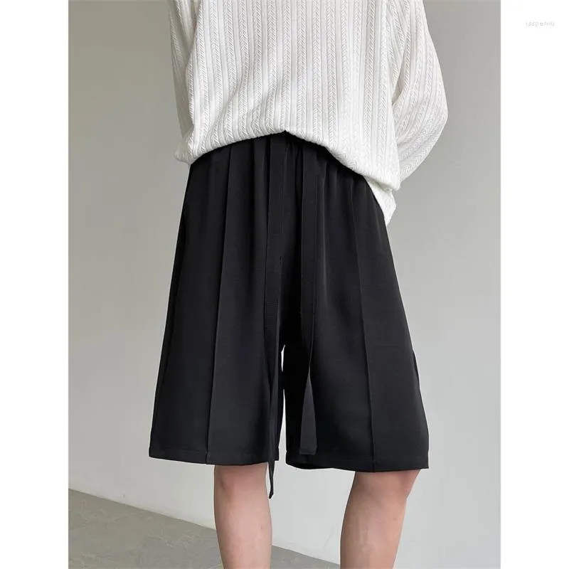 Shorts pour hommes costume d'été hommes mode société robe pour hommes coréen lâche droite glace soie marron noir formel
