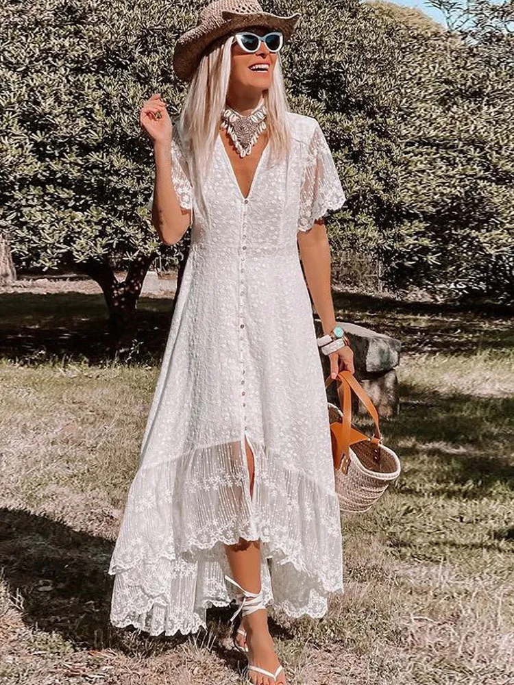 Bohemian white dress short clearance