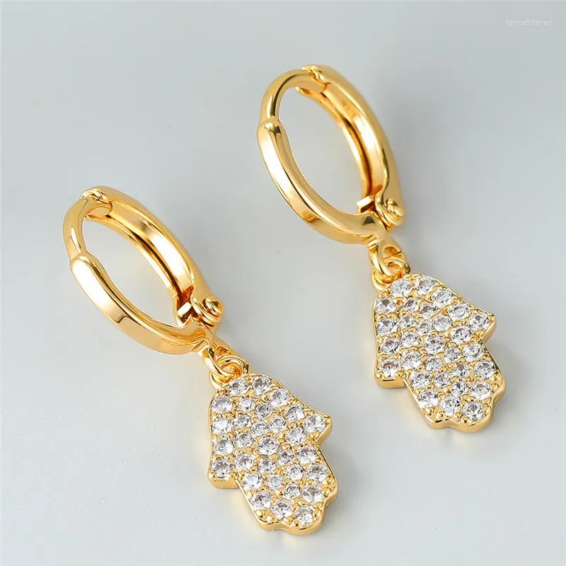 Dangle Boucles D'oreilles De Luxe Femme Cristal Palme Charme Jaune Or Couleur Blanc Mariage Pour Les Femmes