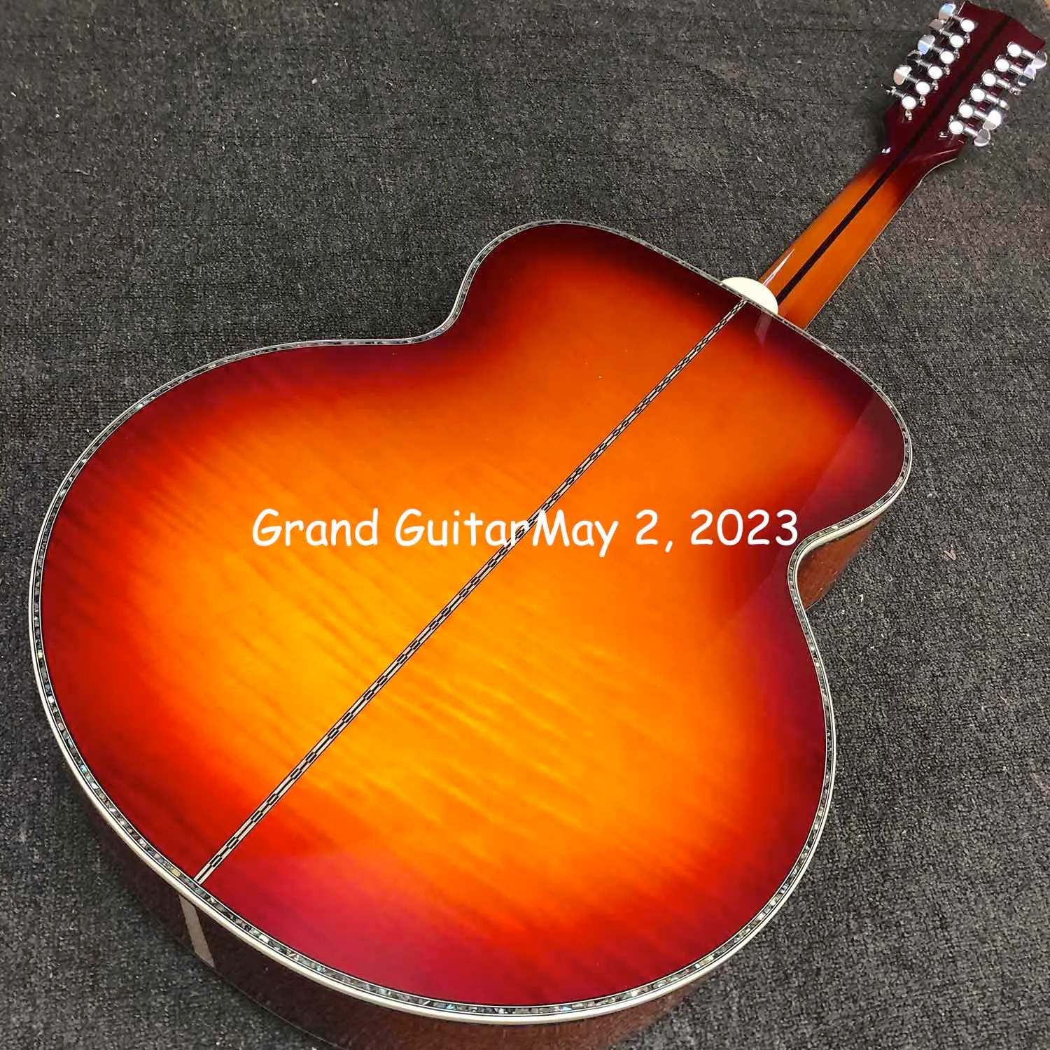 Custom 12 corde Grand Jumbo Flamed Maple Back Side Tabacco Burst Chitarra acustica