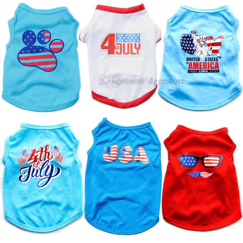 Independence Day Puppy Clothes Unisex Clothes for Small Dog Flag Printed Puppy Shirt Dog Apparel Breathable Dog Clothes Boy and Girl Dog Outfits Cute Pet Shirts A705