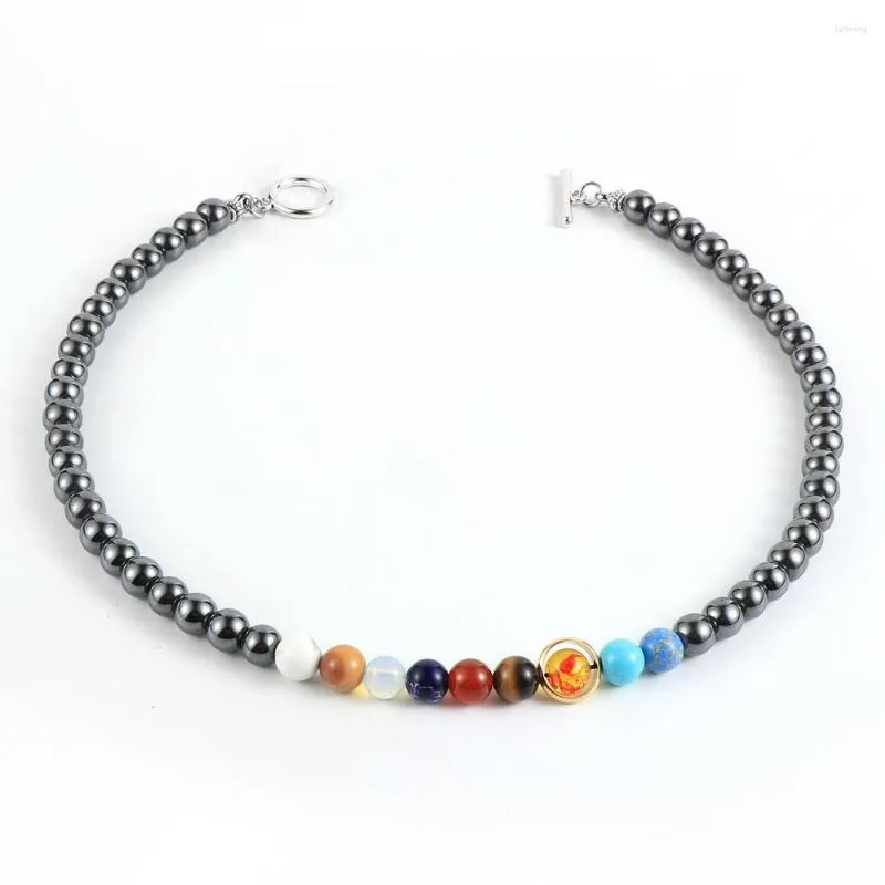Choker Eight Planets Natural Stone Necklace Universe Yoga Chakra Galaxy Solar System Beads For Men Women Jewelry